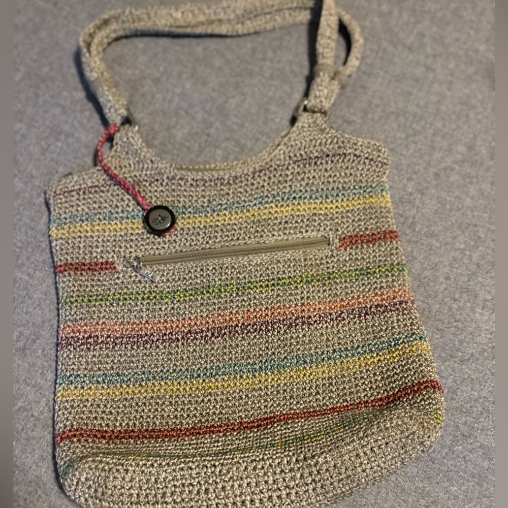The Sak Rainbow Striped Crochet Shoulder Bag Hobo. GUC